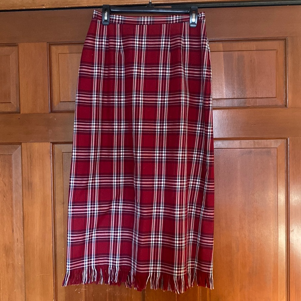 Red plaid fringe vintage skirt